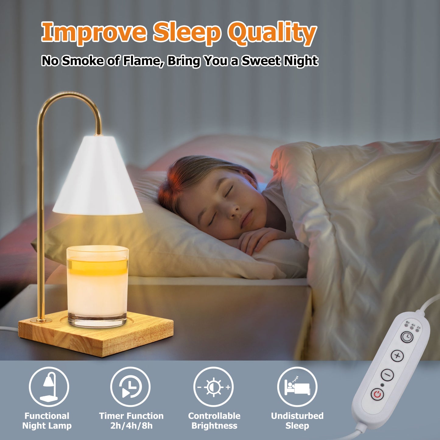 Candle Warmer Lamp, Dimmable Candle Warmer with Timer, Compatible with Yankee Candle Large Jar Candle with 2 Bulbs